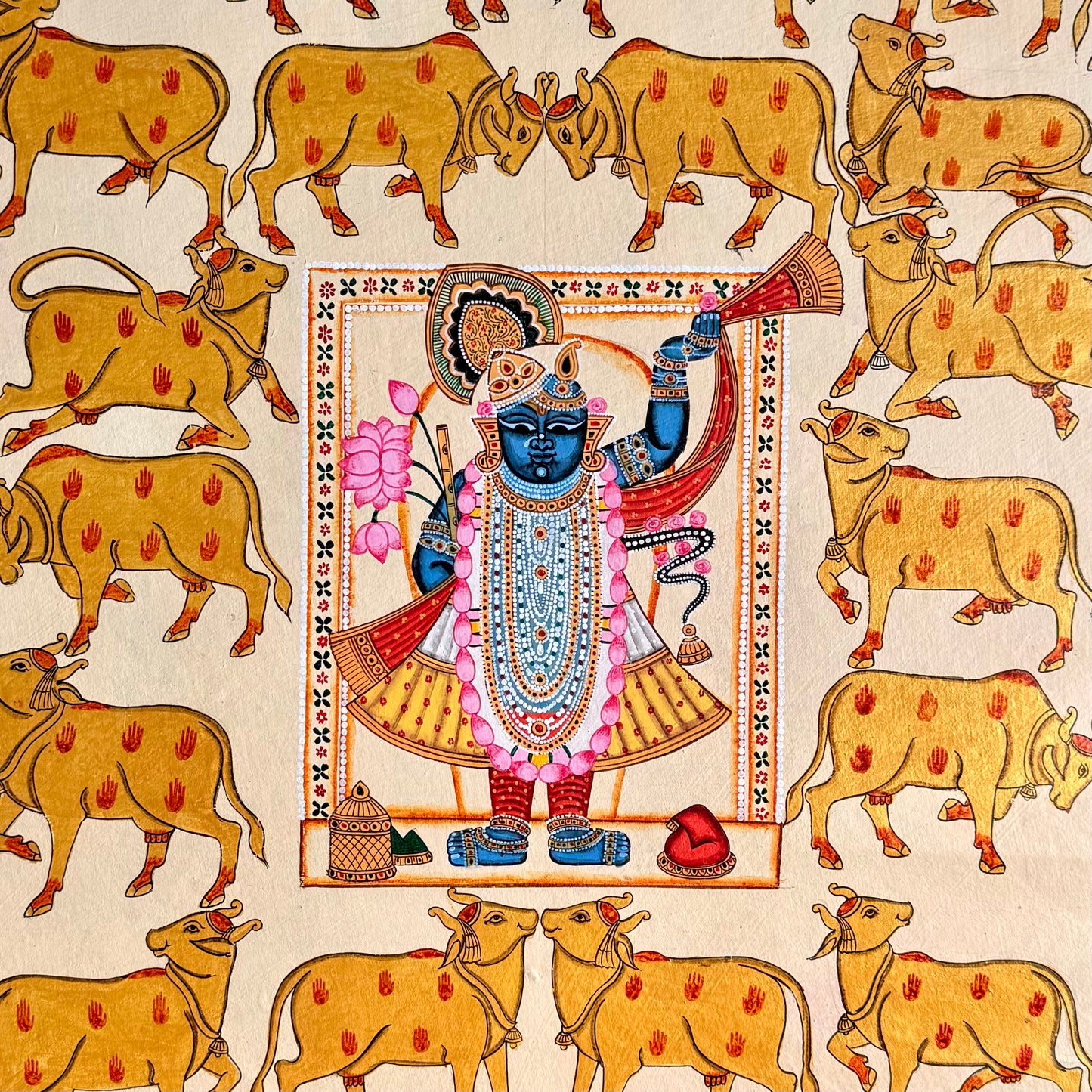 Shrinathji with Golden Cows - Pichwai Painting