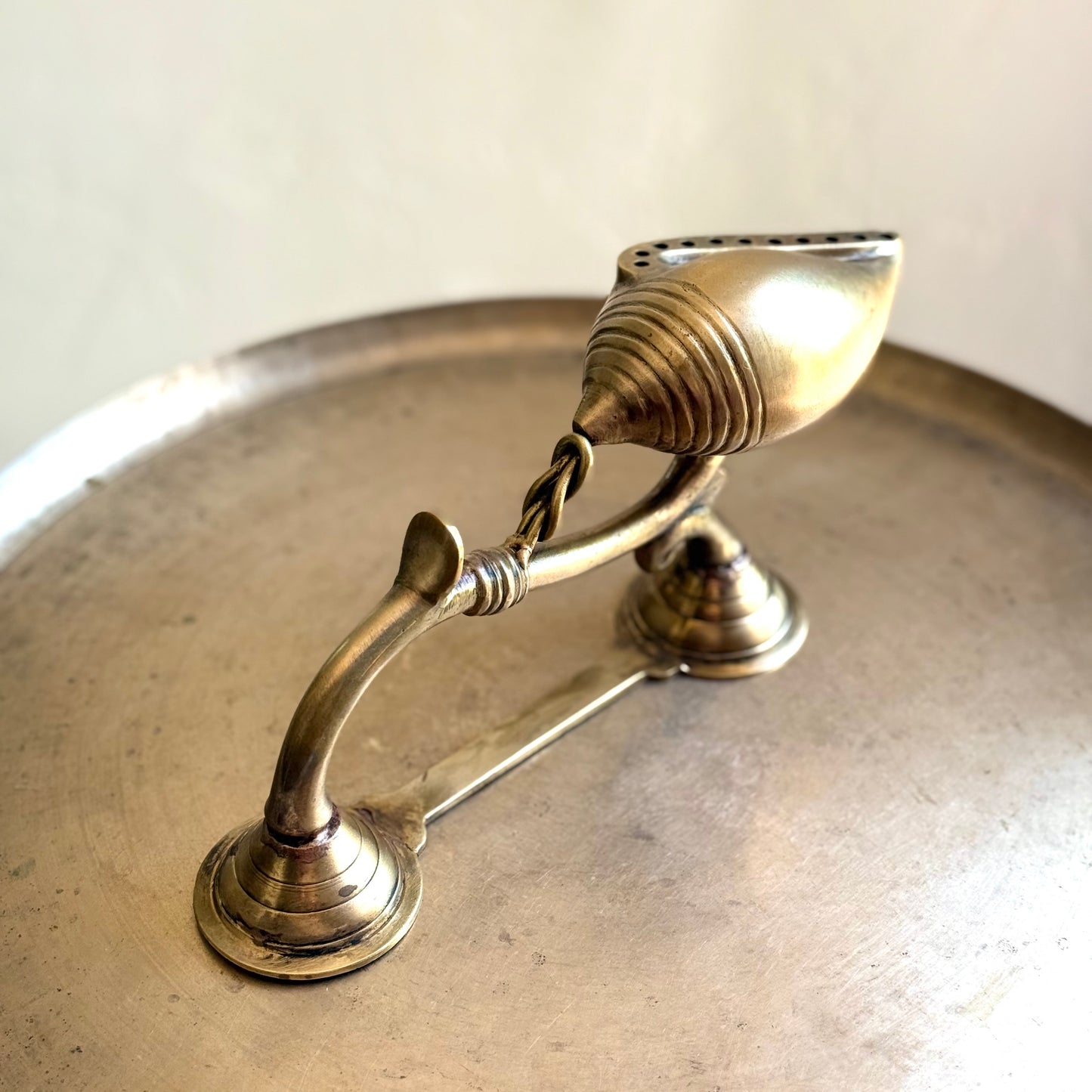 Handcrafted Brass Shankha Incense Holder with Integrated Handle