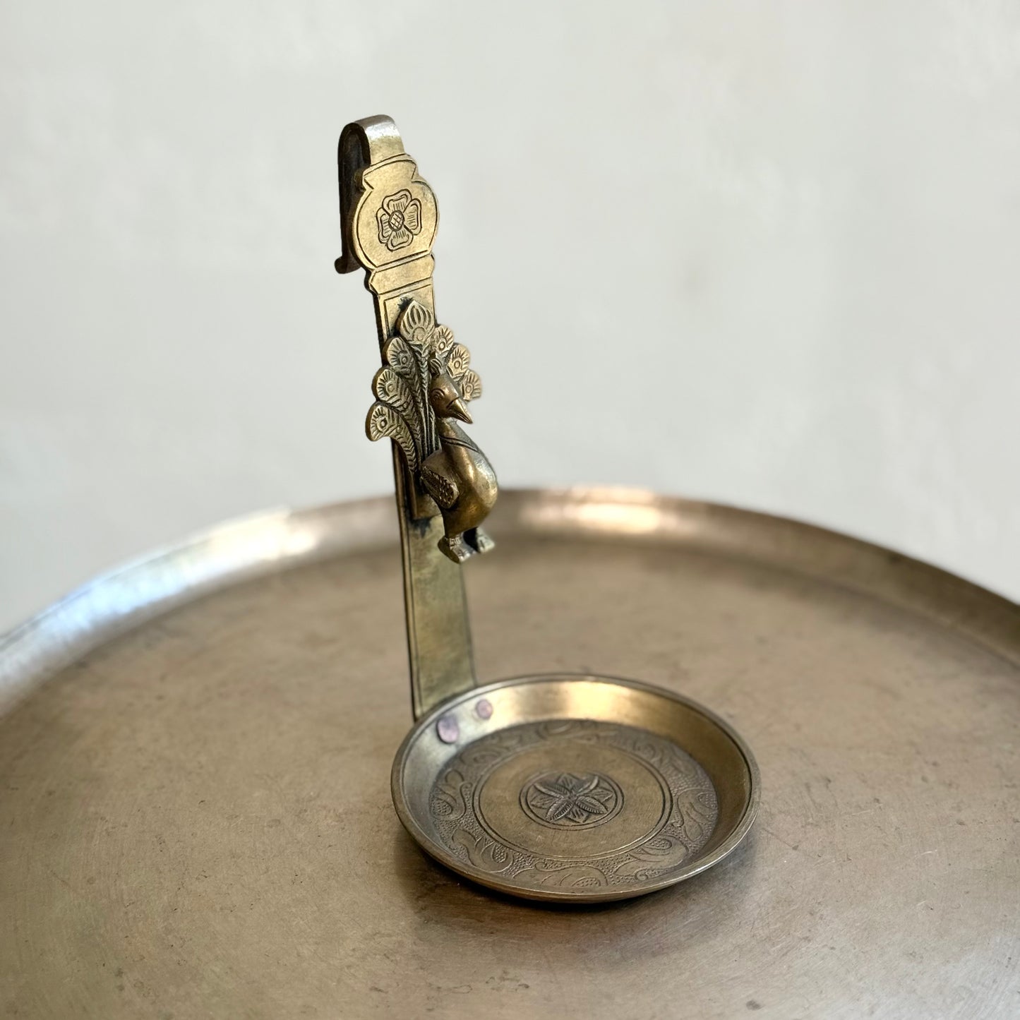 Ornate Peacock Brass Candle Holder