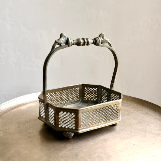 Antique Bronze Flower Basket with Bird Motifs - Tamil Nadu (Early 20th Century)