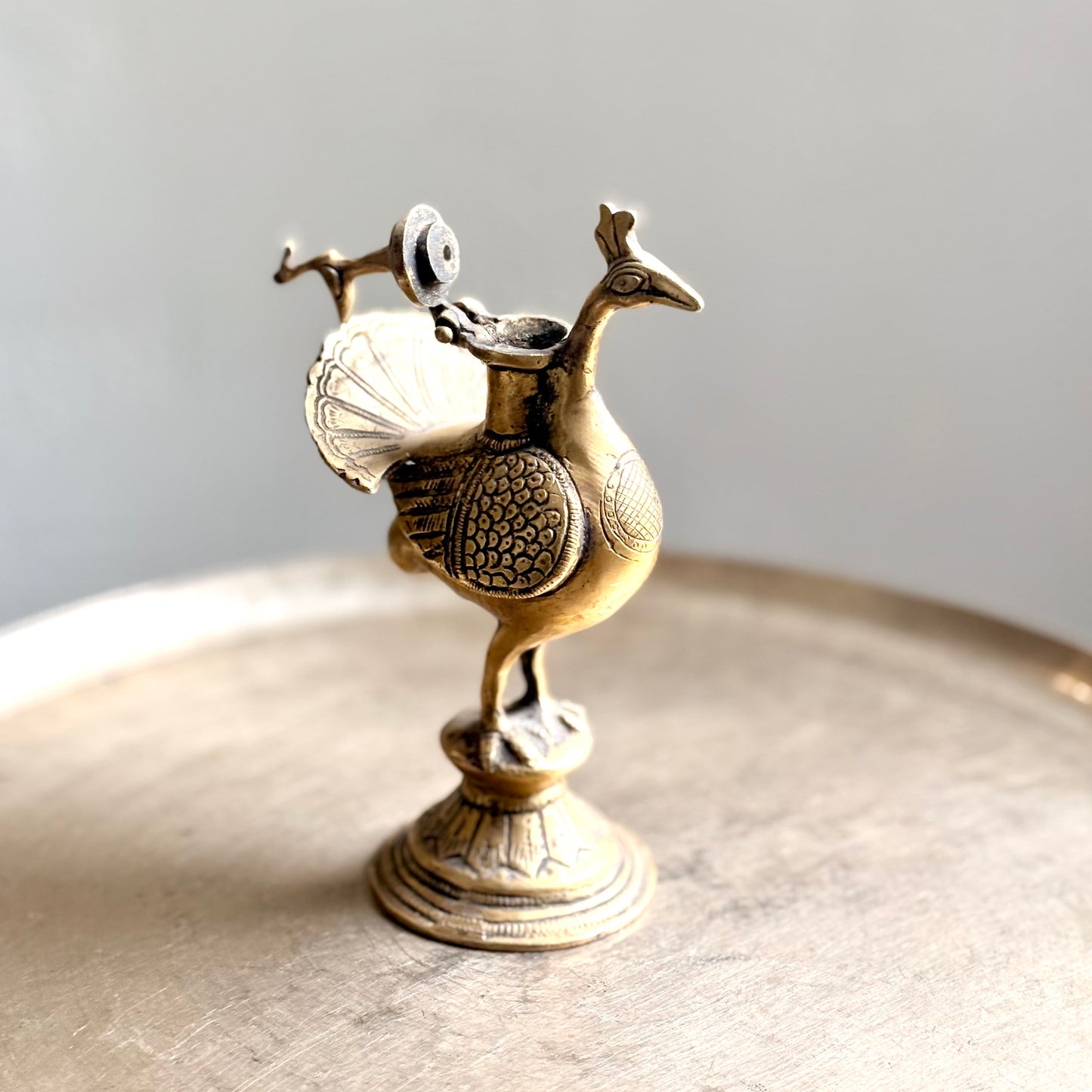 Brass Peacock Ink Pot