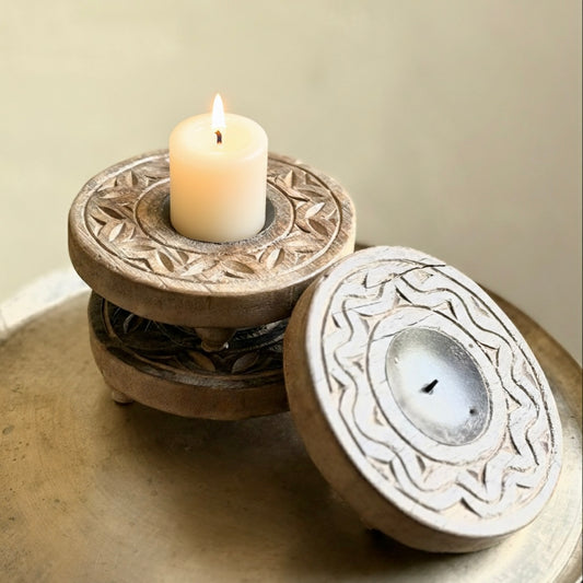 Assorted Old Wood Chowki Candle Stand