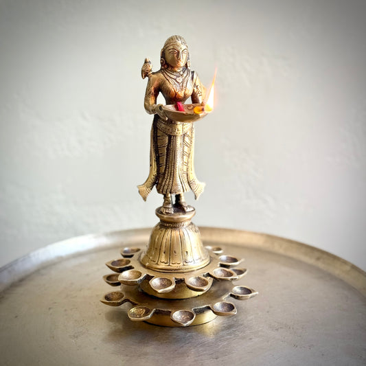 Brass Meenakshi Deepam with 21 diyas