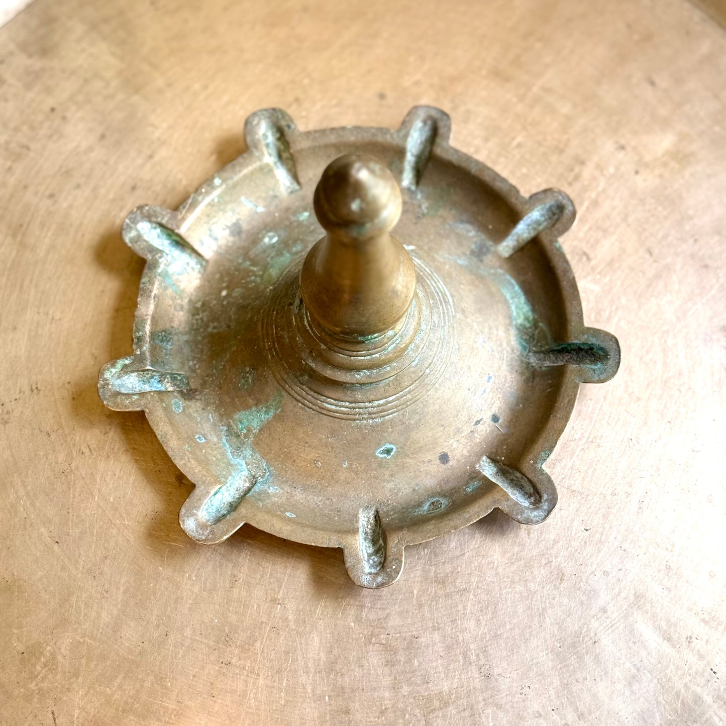 Vintage Brass 9-Wick Diya Plate