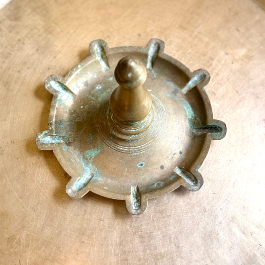 Vintage Brass 9-Wick Diya Plate