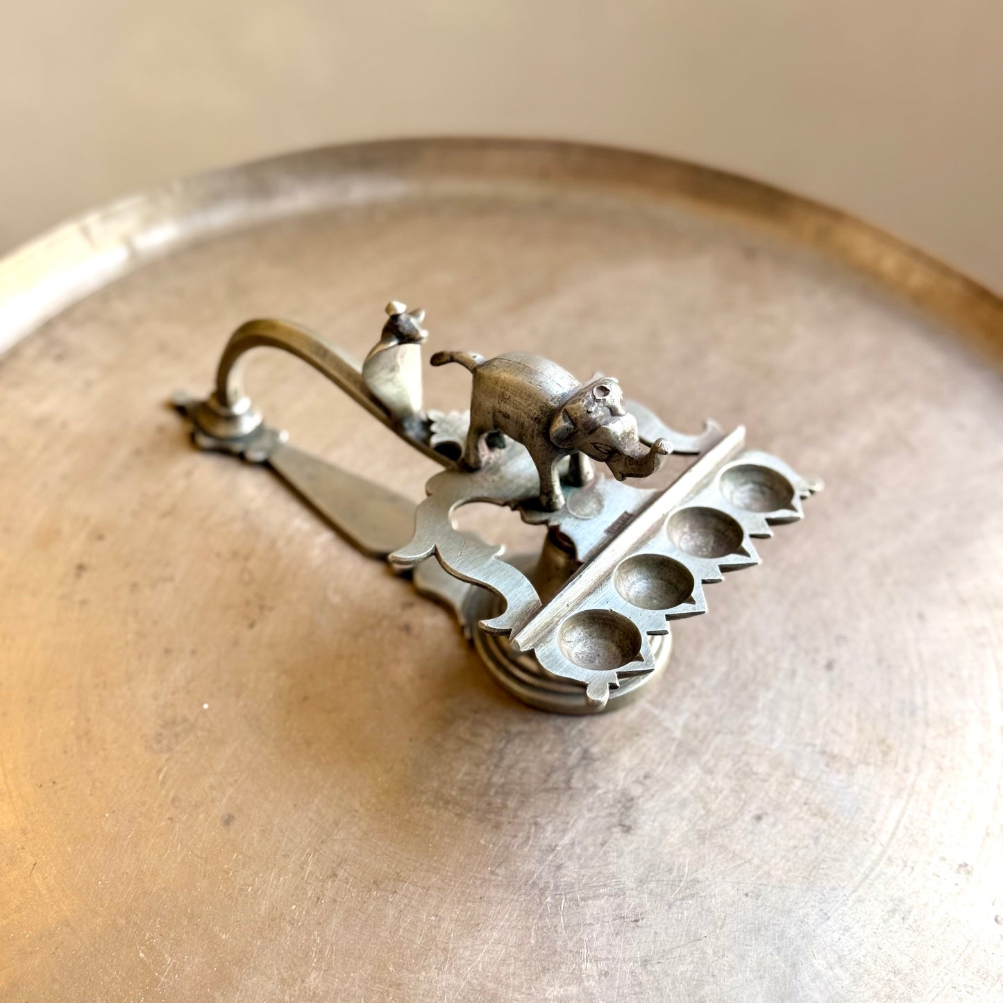 Vintage White Metal "Gaja-Sarpa" Diya