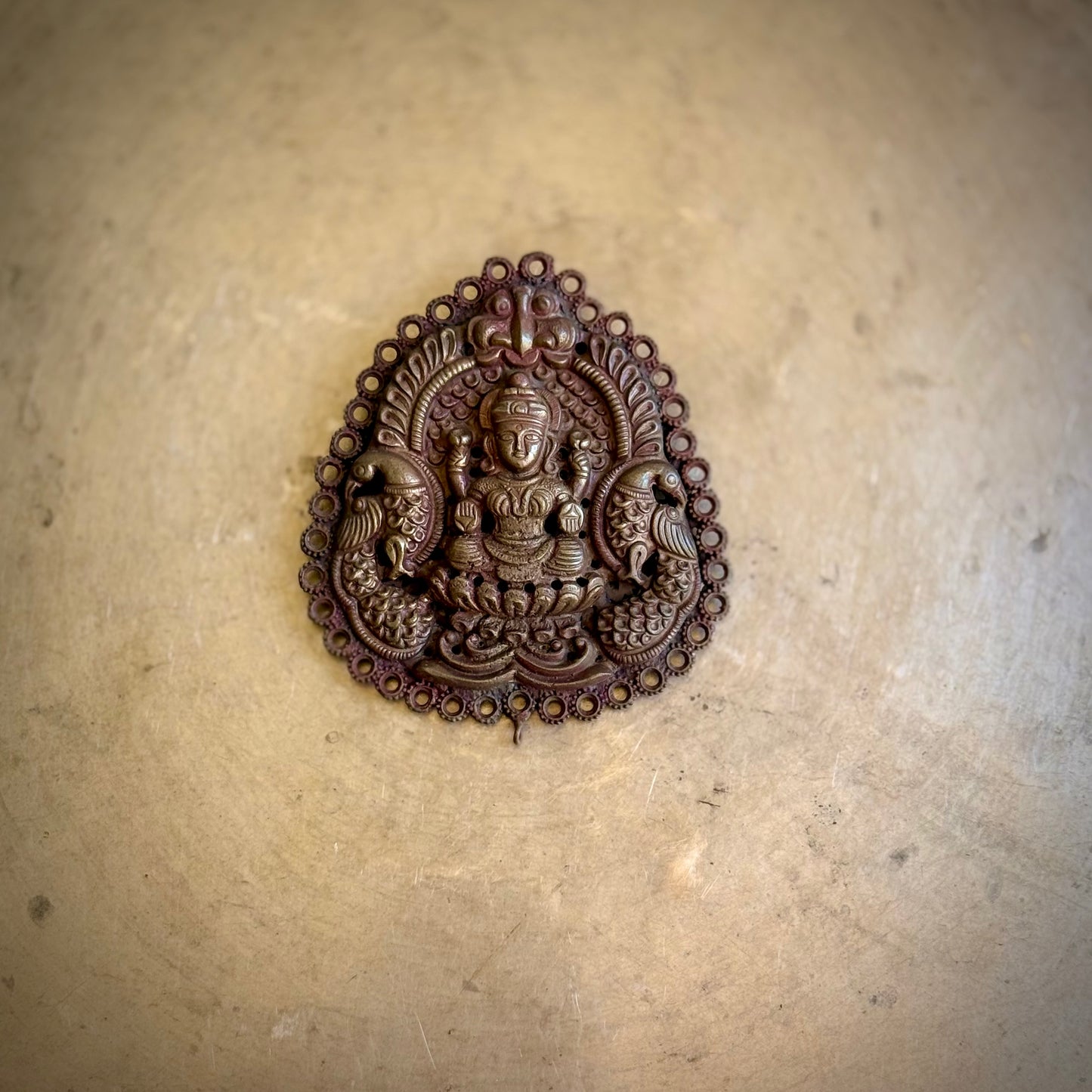 Rare Repoussé Brass Gajalakshmi Appliqué