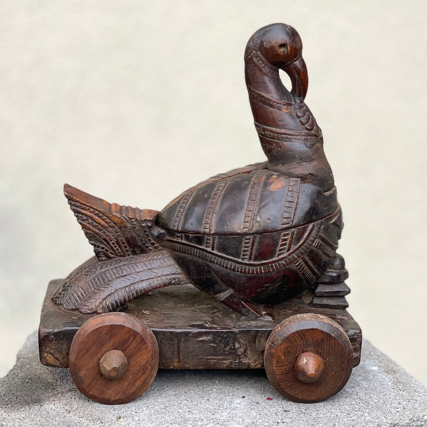 Swan Carving Vibhooti Box on Wheels