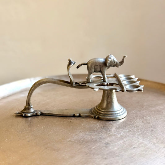 Vintage White Metal "Gaja-Sarpa" Diya