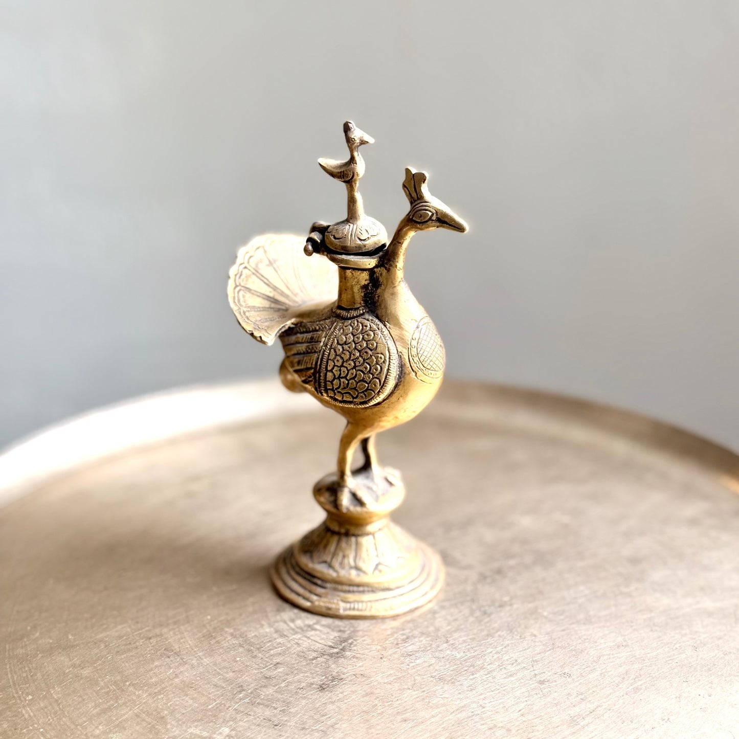 Brass Peacock Ink Pot