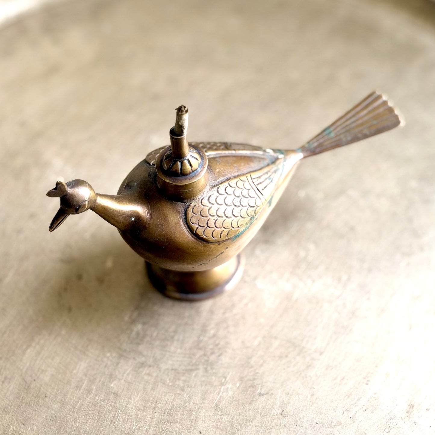Rare Hand-Cast Bronze Killi Kerosene Lamp - Kerala (Early 20th Century)