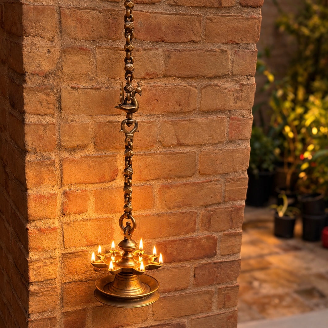 Extremely Rare Nine-Wick Hanging Lamp | South India