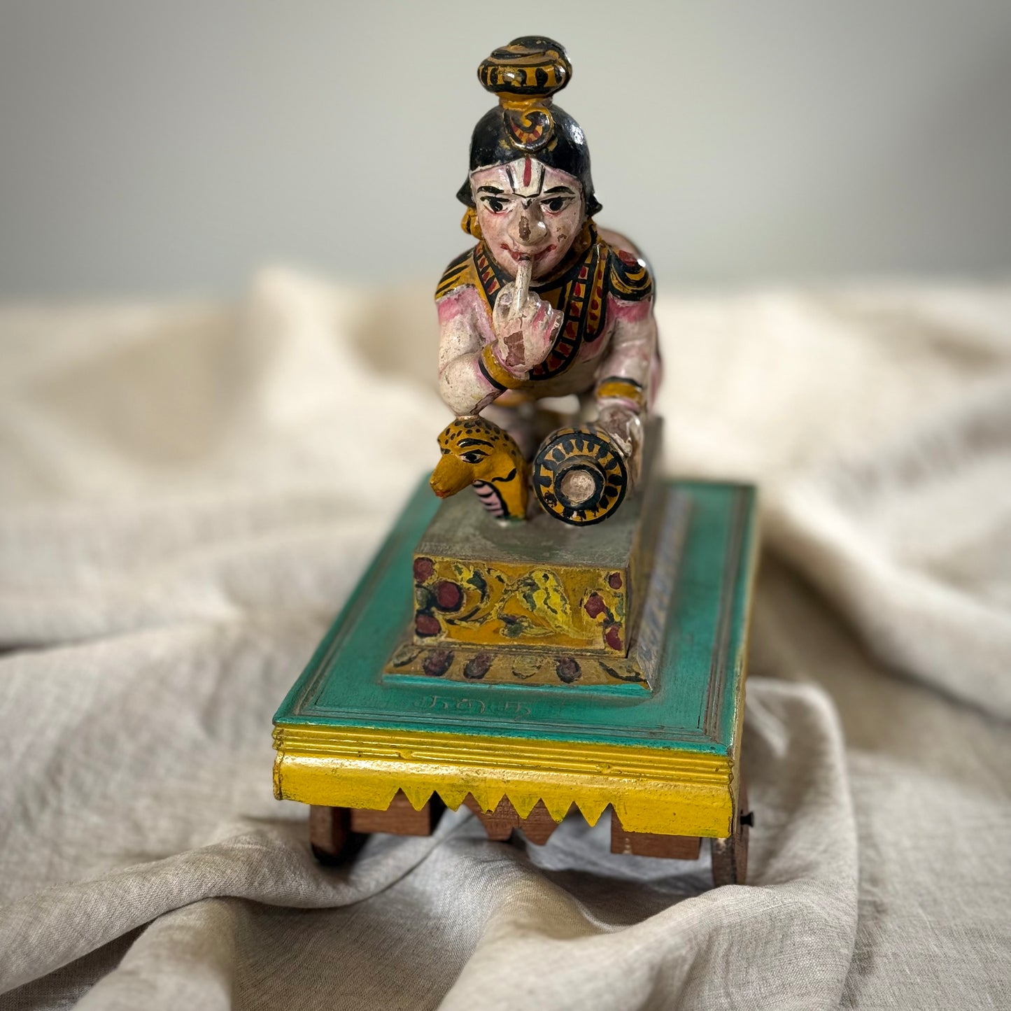 Antique Crawling Baby Krishna on Cart — Chettinad Bridal Gift (Circa 1900s)