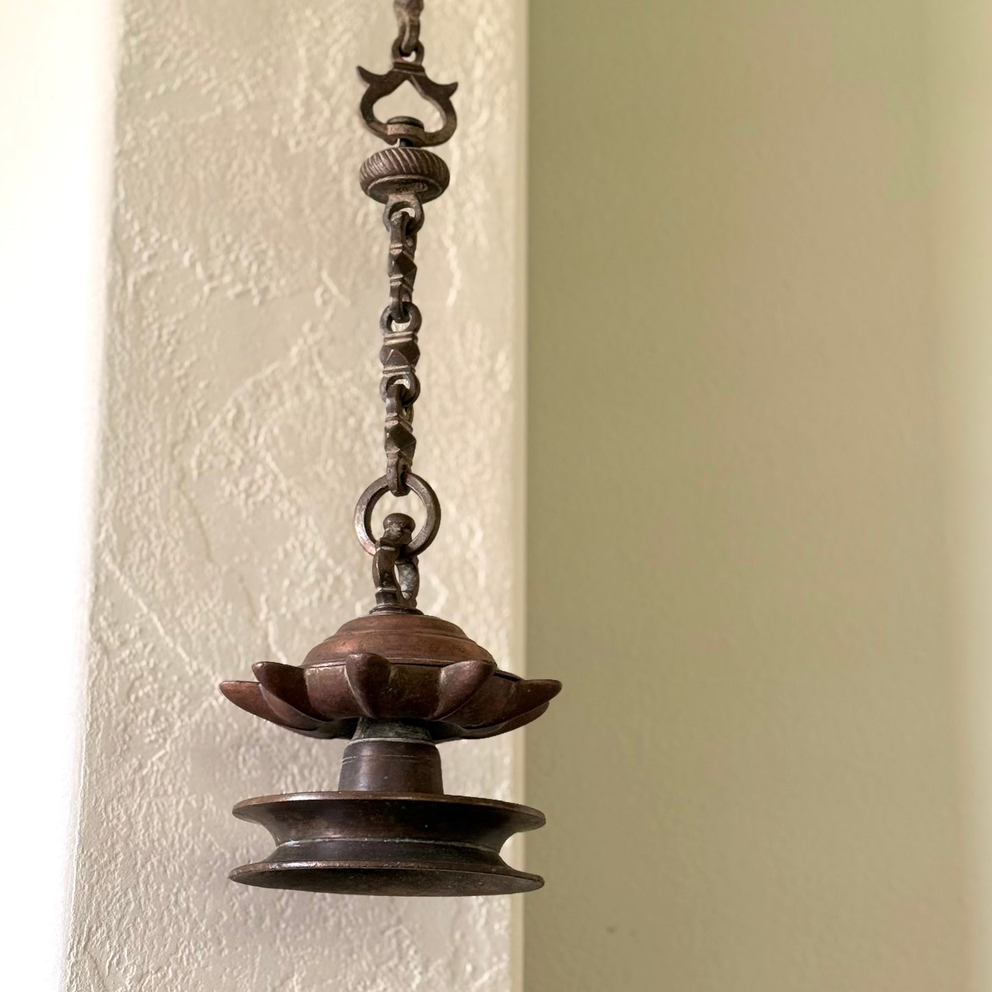 Antique Bronze 9-Wick Hanging Oil Lamp - Thookku Vilakku