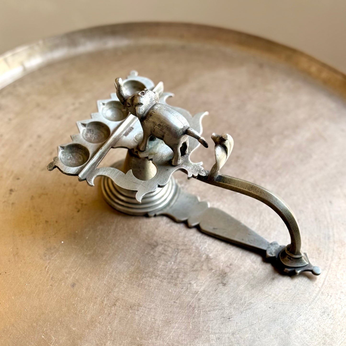 Vintage White Metal "Gaja-Sarpa" Diya