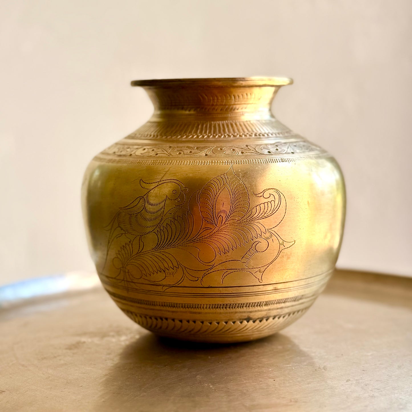 Heritage Chettinad Brass Pot with Kili (Parrot) Motif – Large Size