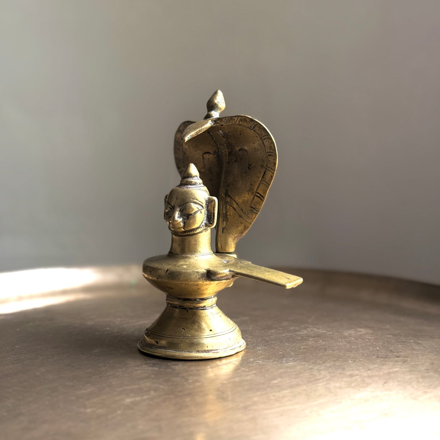 Rare 19th-Century Brass Mukhalinga with Vasuki