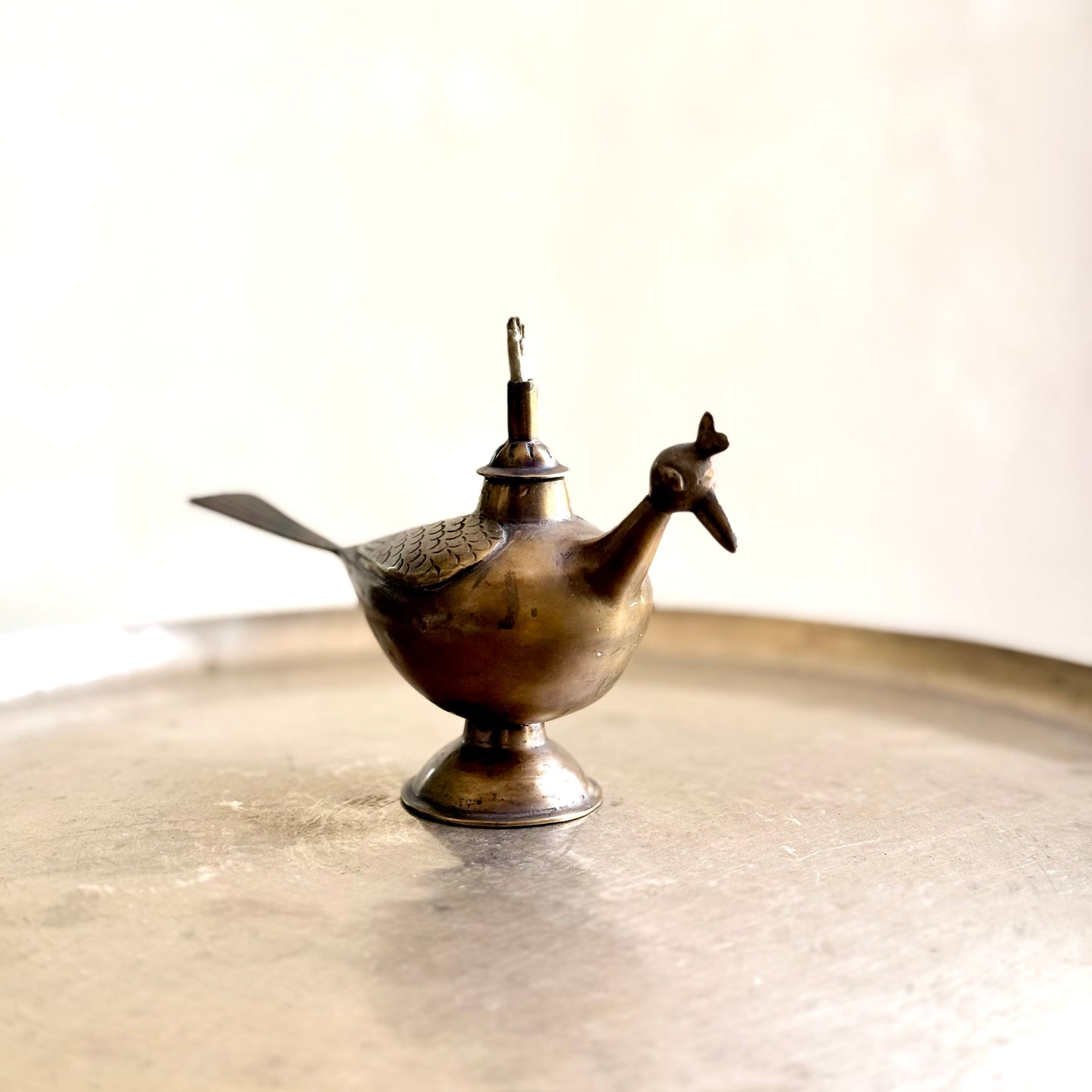 Rare Hand-Cast Bronze Killi Kerosene Lamp - Kerala (Early 20th Century)