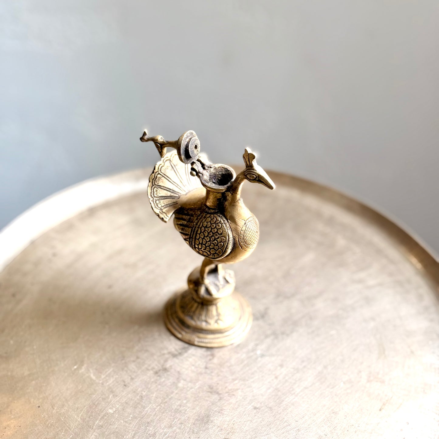 Brass Peacock Ink Pot