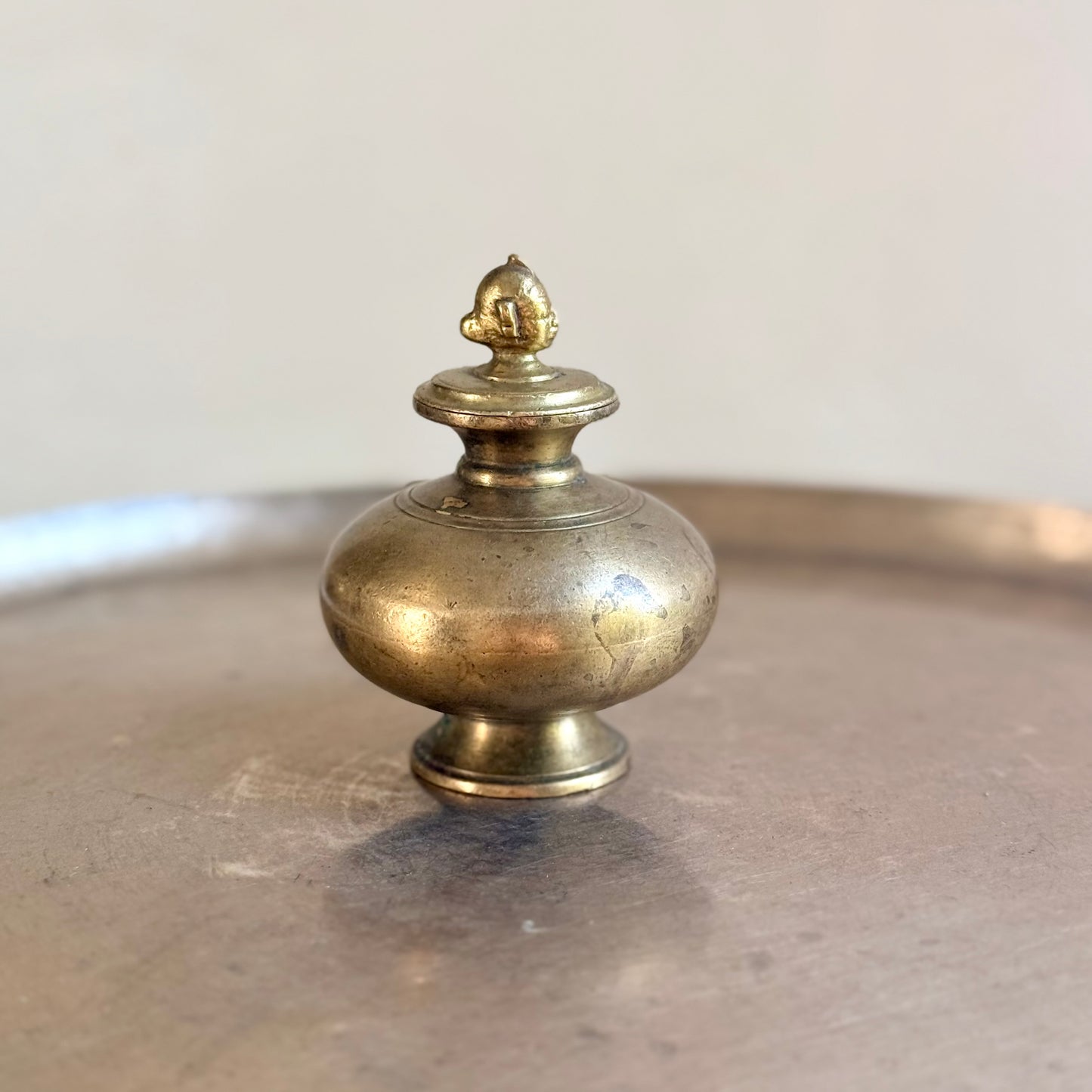 Vintage Bronze Mini Gangajal Pot with Gauri Head Finial
