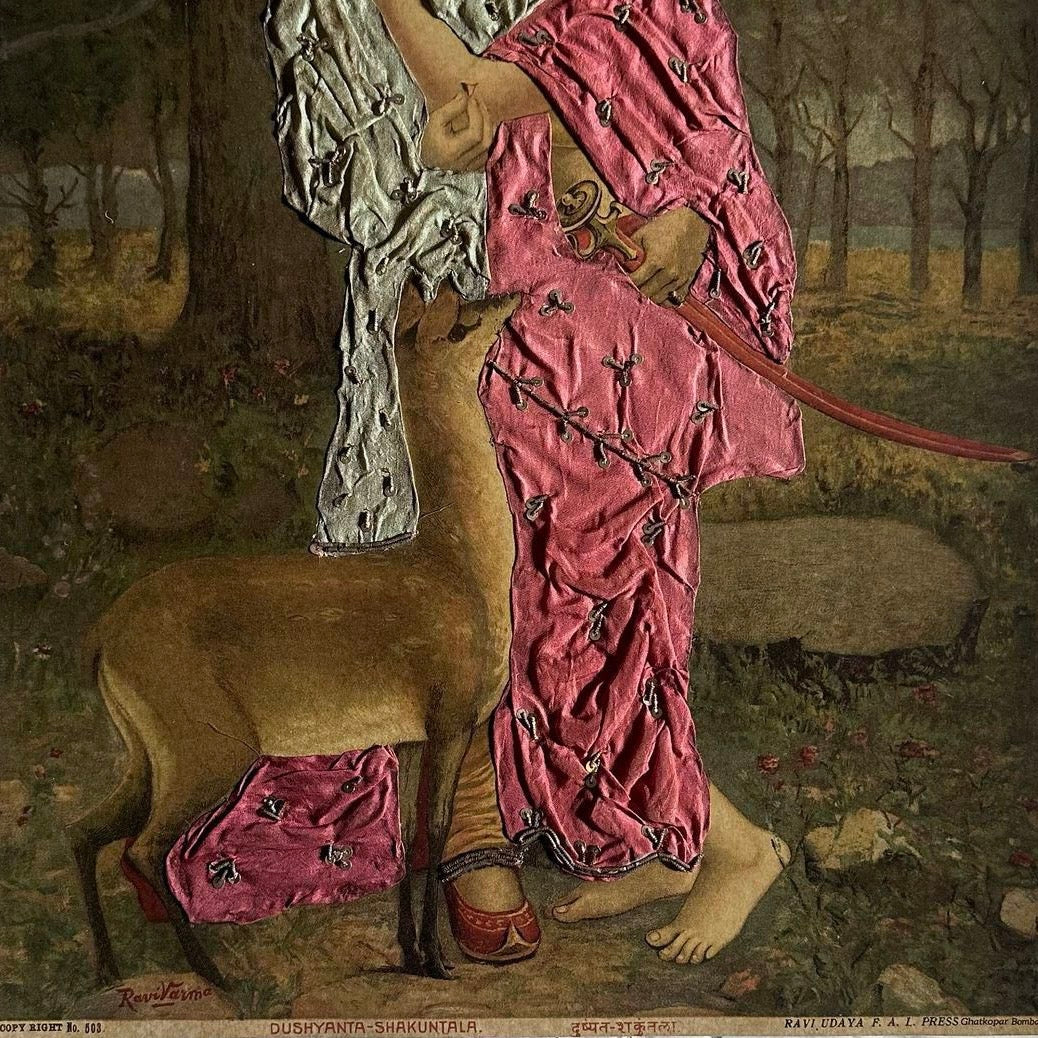 ‘Dushyanta-Shakuntala’  Raja Ravi Varma Lithograph (Embellished Edition, extremely rare)