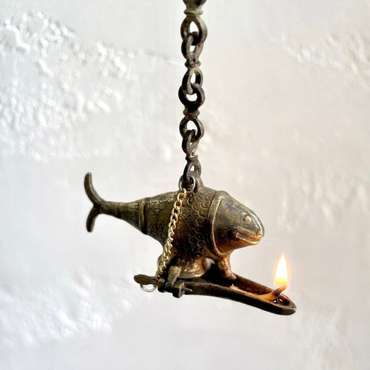 Vintage Fish Shaped Hanging Oil Lamp - Rajasthan