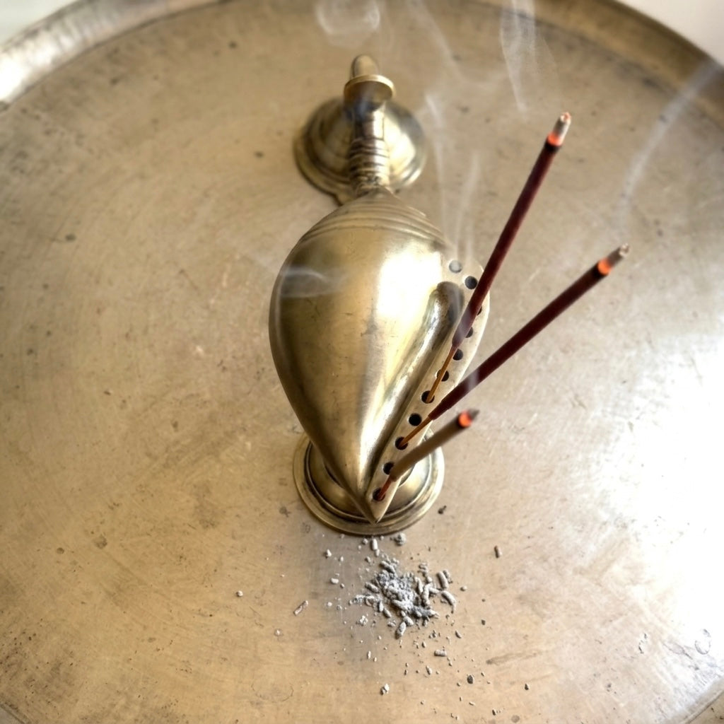 Handcrafted Brass Shankha Incense Holder with Integrated Handle
