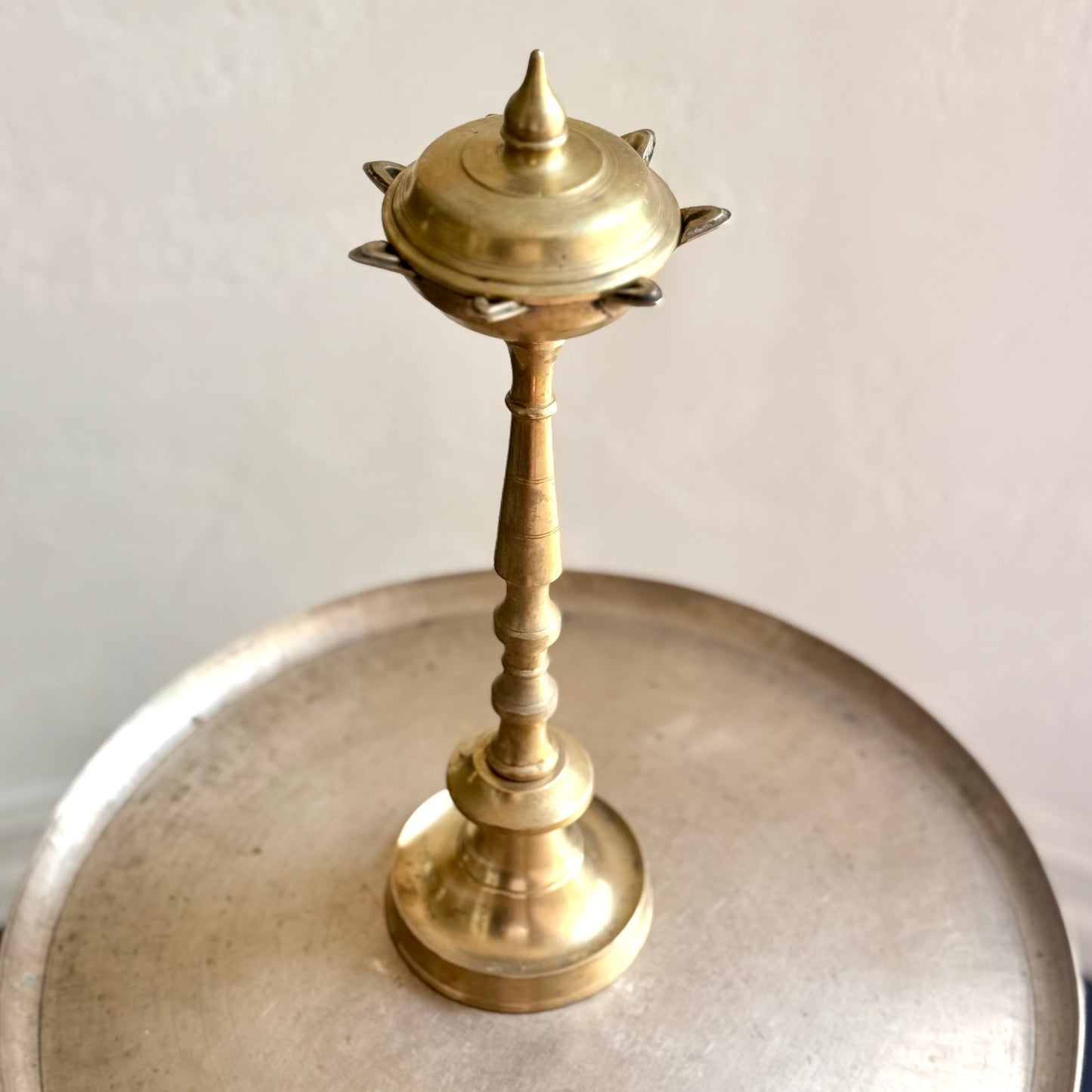 Vintage Deccan Brass Lamp with Lid Tray Cover