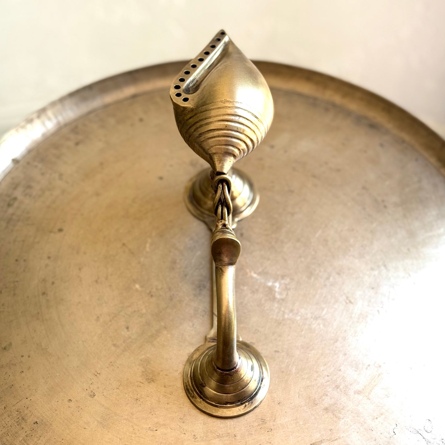 Handcrafted Brass Shankha Incense Holder with Integrated Handle