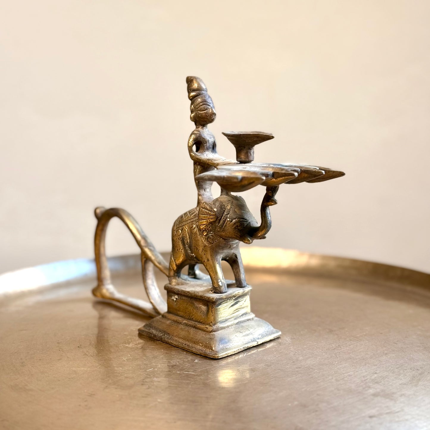 Brass Arti Lamp with Elephant Base