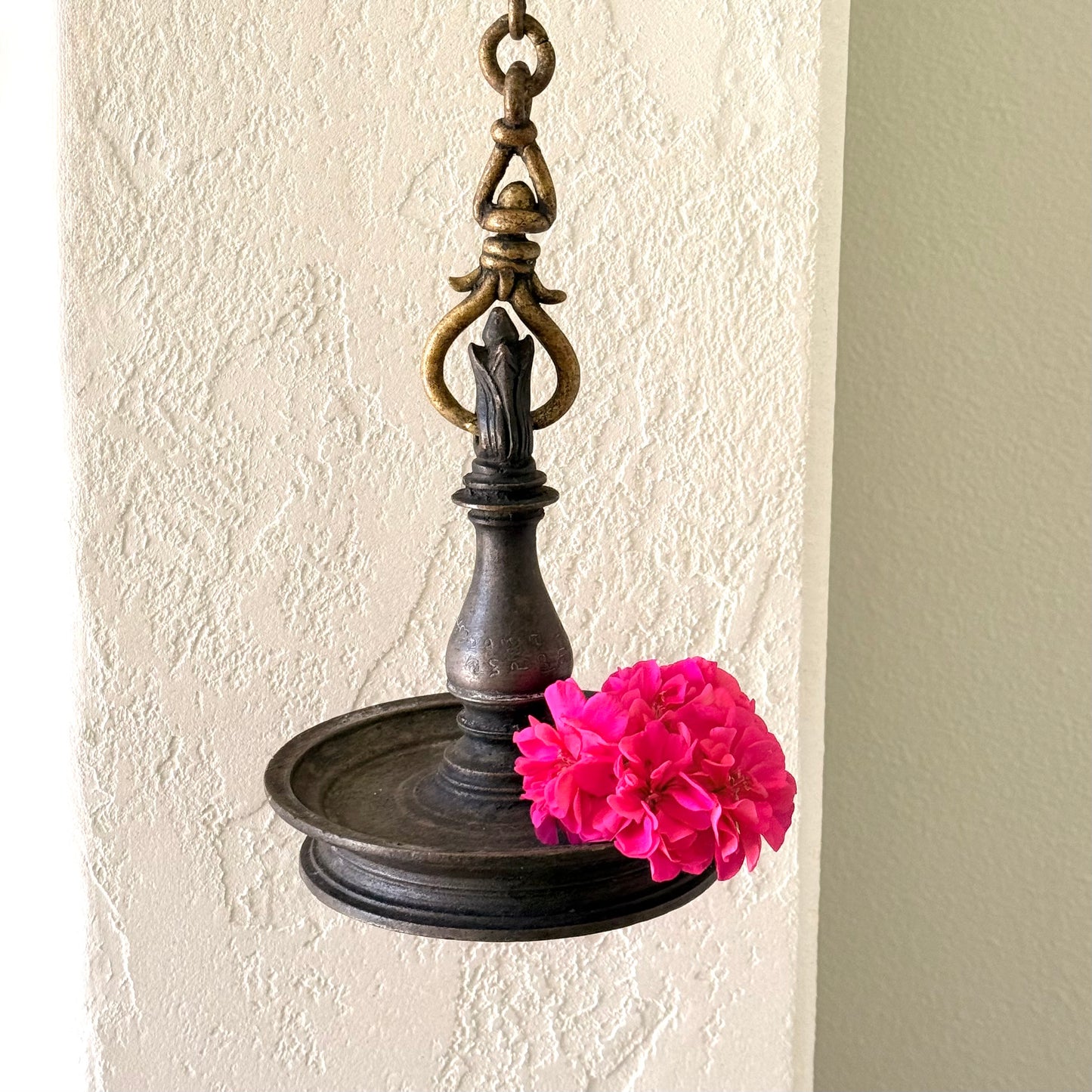 Antique Lotus Bud Bronze Oil Lamp – Kerala (Ca. 1850)| Vattezhuthu Inscription