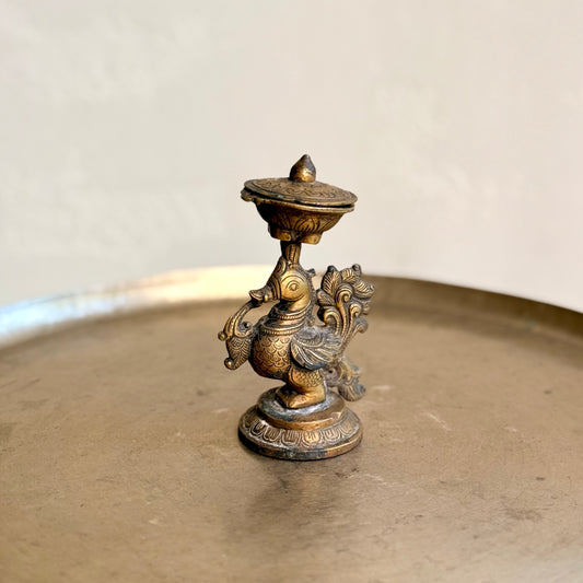 Rare Vintage Brass Peacock Diya & Incense Holder
