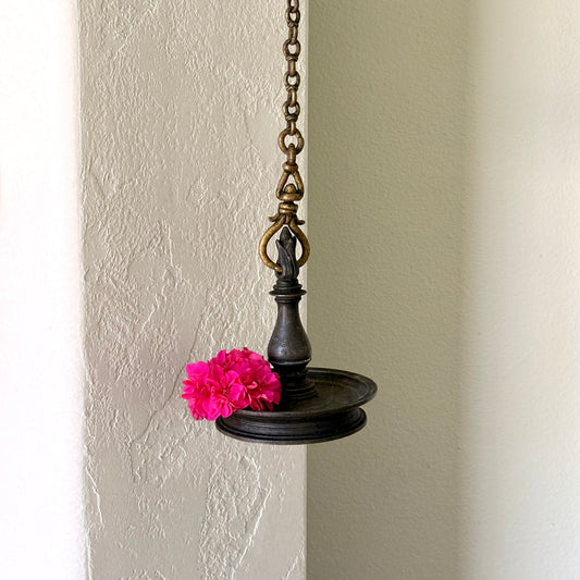 Antique Lotus Bud Bronze Oil Lamp – Kerala (Ca. 1850)| Vattezhuthu Inscription
