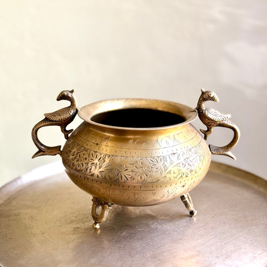 Vintage Hand-Carved Brass Pot