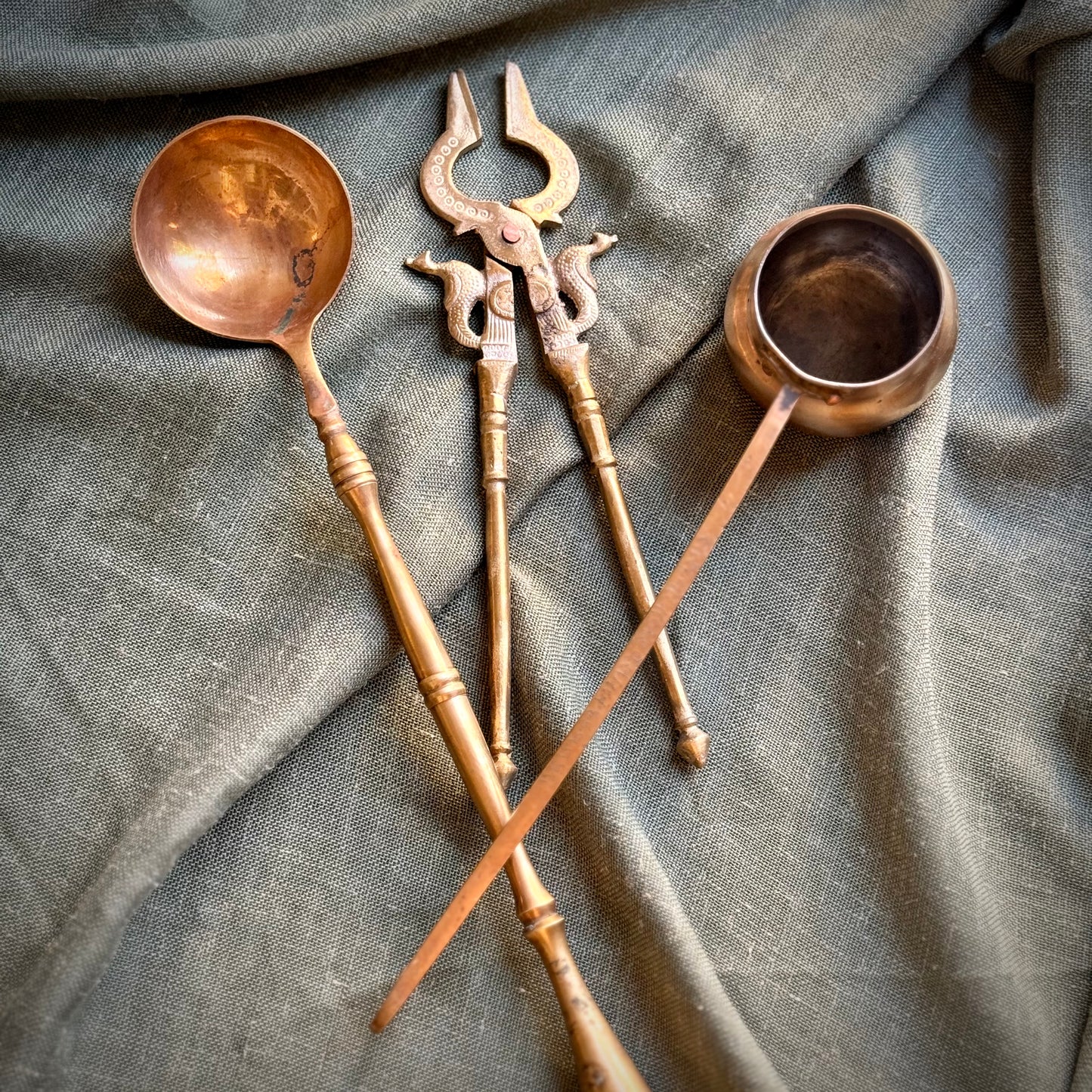 Vintage Brass Kitchen Utensil Set