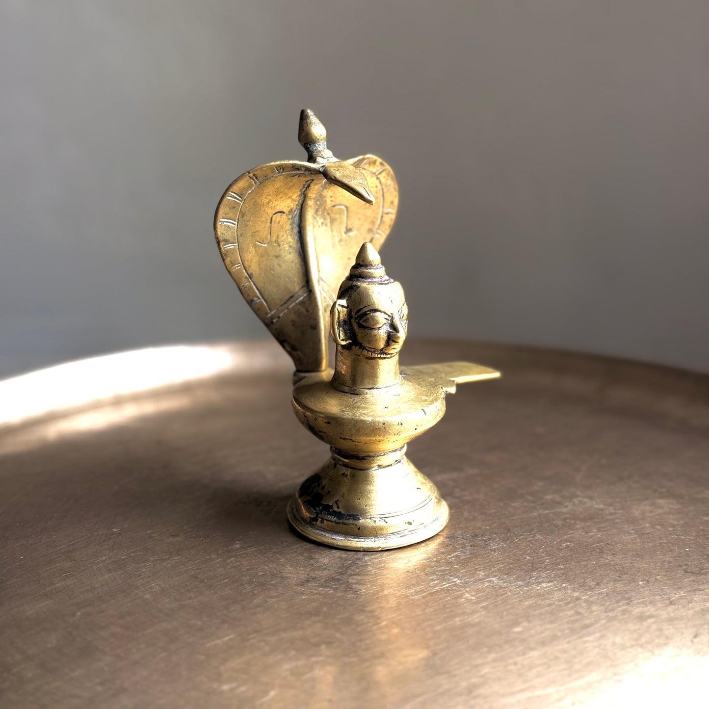 Rare 19th-Century Brass Mukhalinga with Vasuki