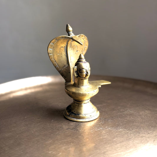 Rare 19th-Century Brass Mukhalinga with Vasuki