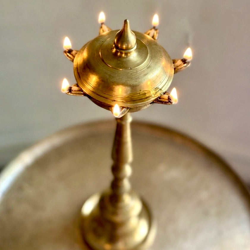 Vintage Deccan Brass Lamp with Lid Tray Cover