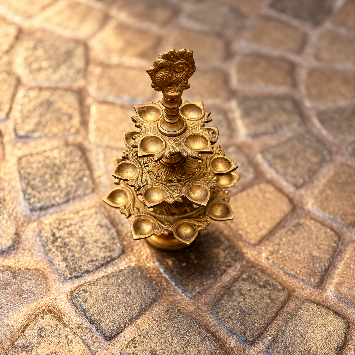 Vintage Brass Deepasthabham | Three-Tier Oil Lamp