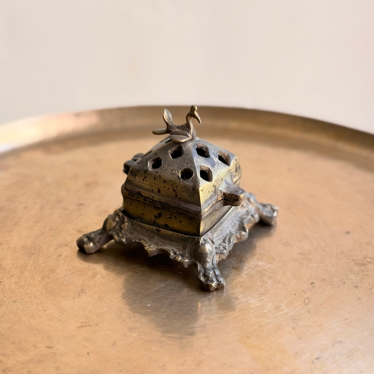 Vintage Brass Dhoopdan with Bird Finial