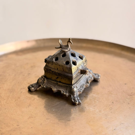 Vintage Brass Dhoopdan with Bird Finial