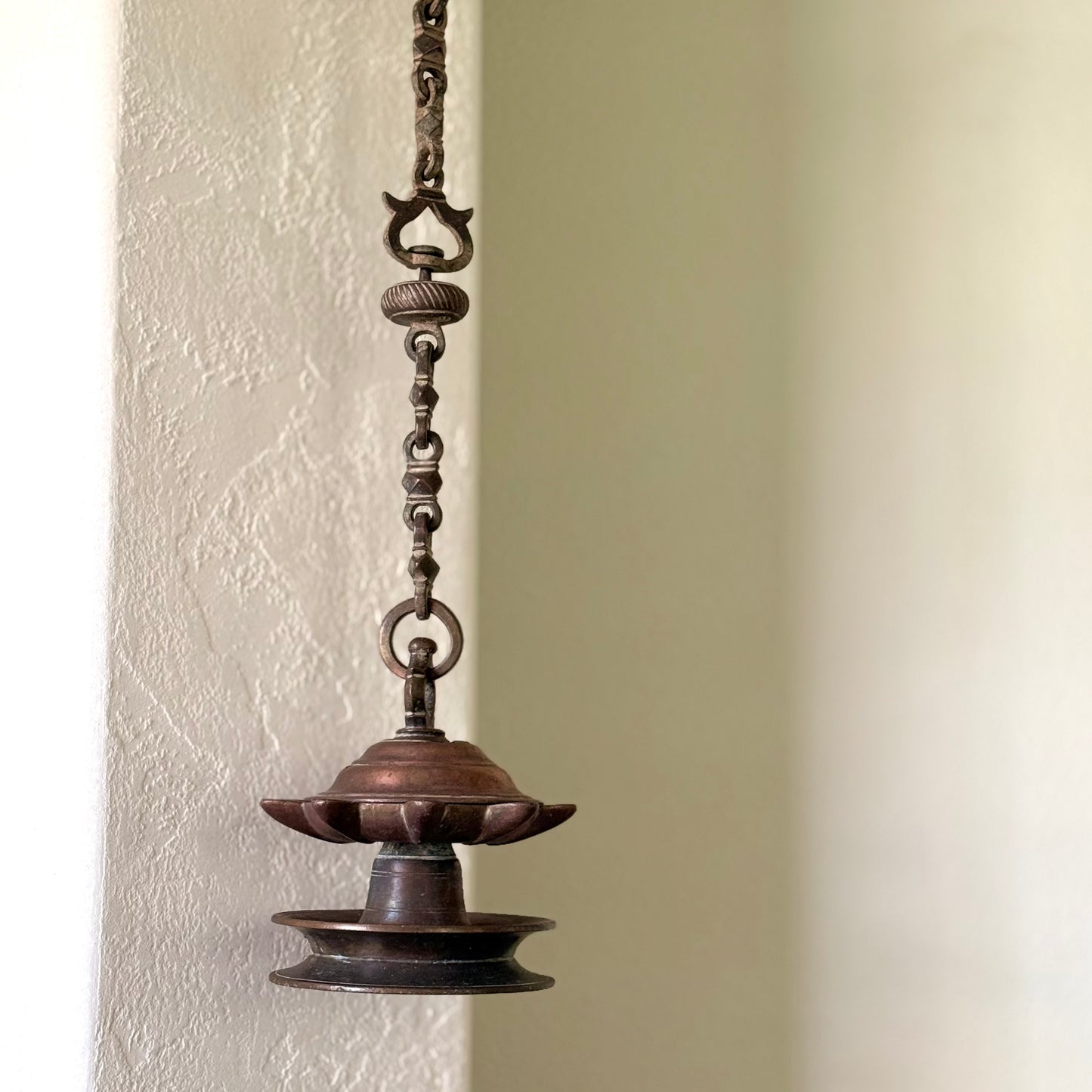 Antique Bronze 9-Wick Hanging Oil Lamp - Thookku Vilakku