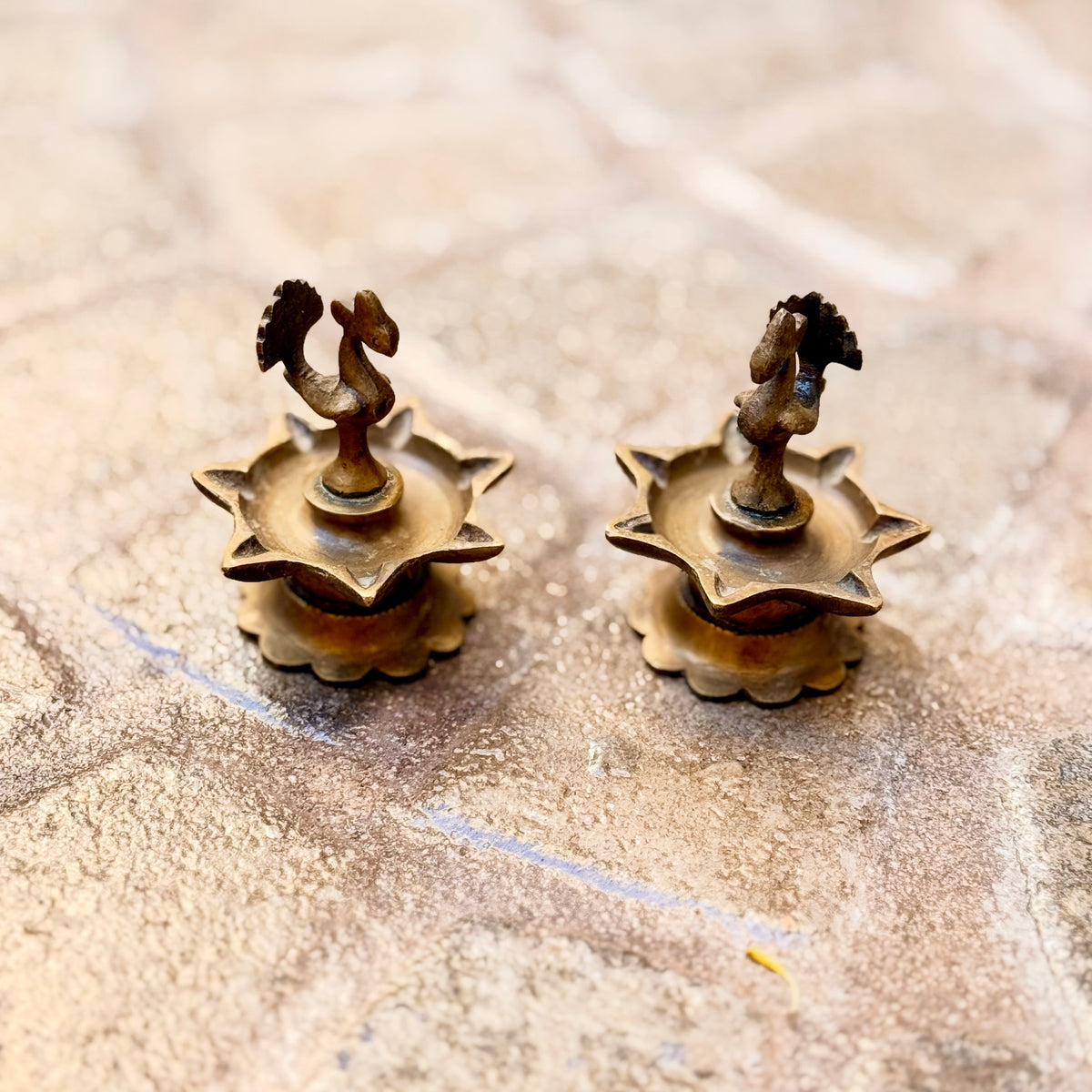 Pair of Vintage Peacock Diyas