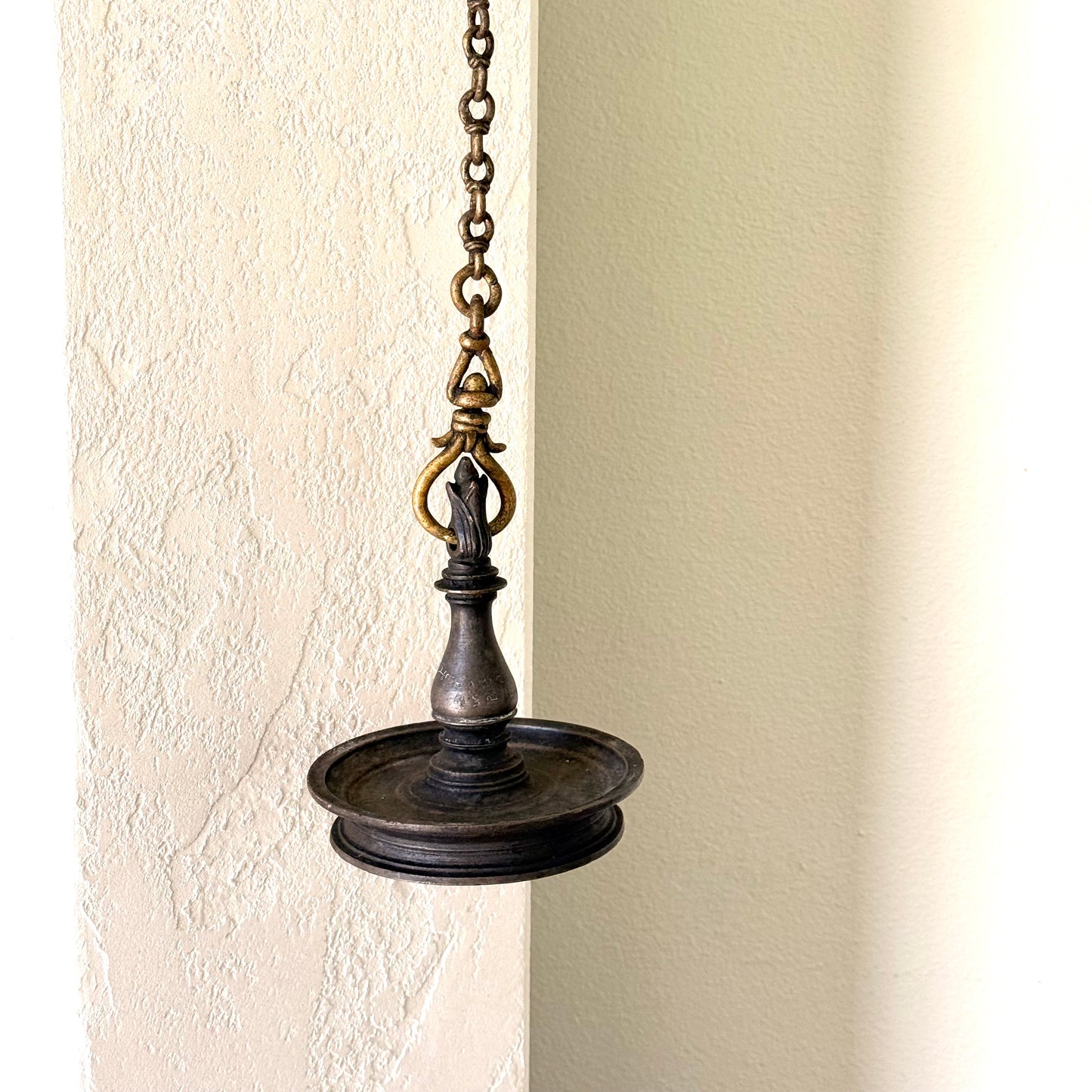 Antique Lotus Bud Bronze Oil Lamp – Kerala (Ca. 1850)| Vattezhuthu Inscription