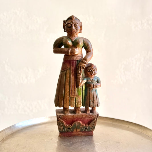 Vintage Folk Statue Mother - Daughter Duo - Rajasthan