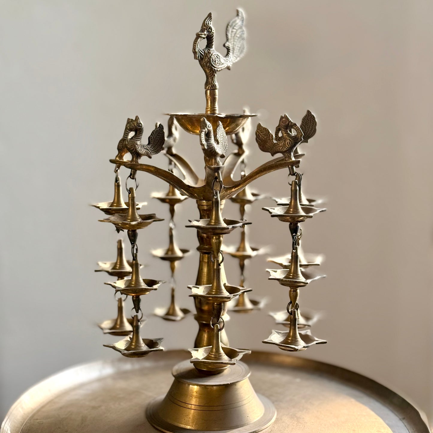 Vintage Brass Peacock Multi Layered Vilakku
