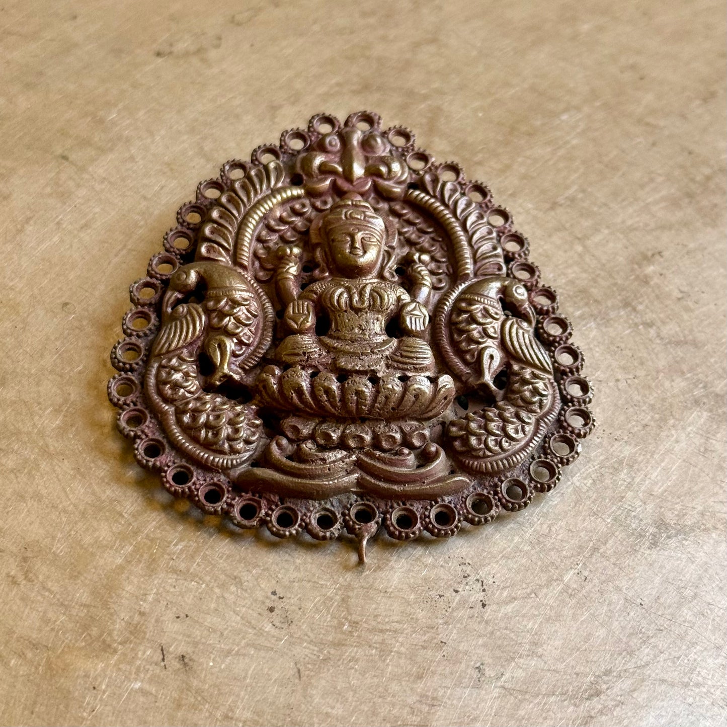 Rare Repoussé Brass Gajalakshmi Appliqué