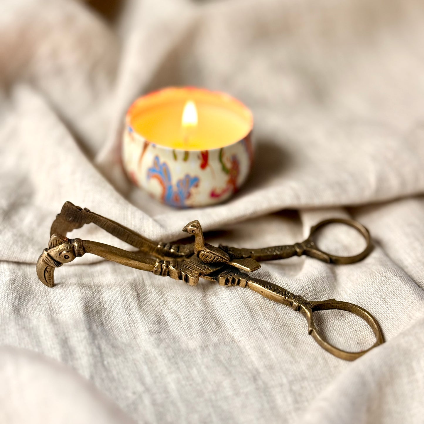 Vintage Brass Candle Snuffer (Scissor Style with Bird Motif)