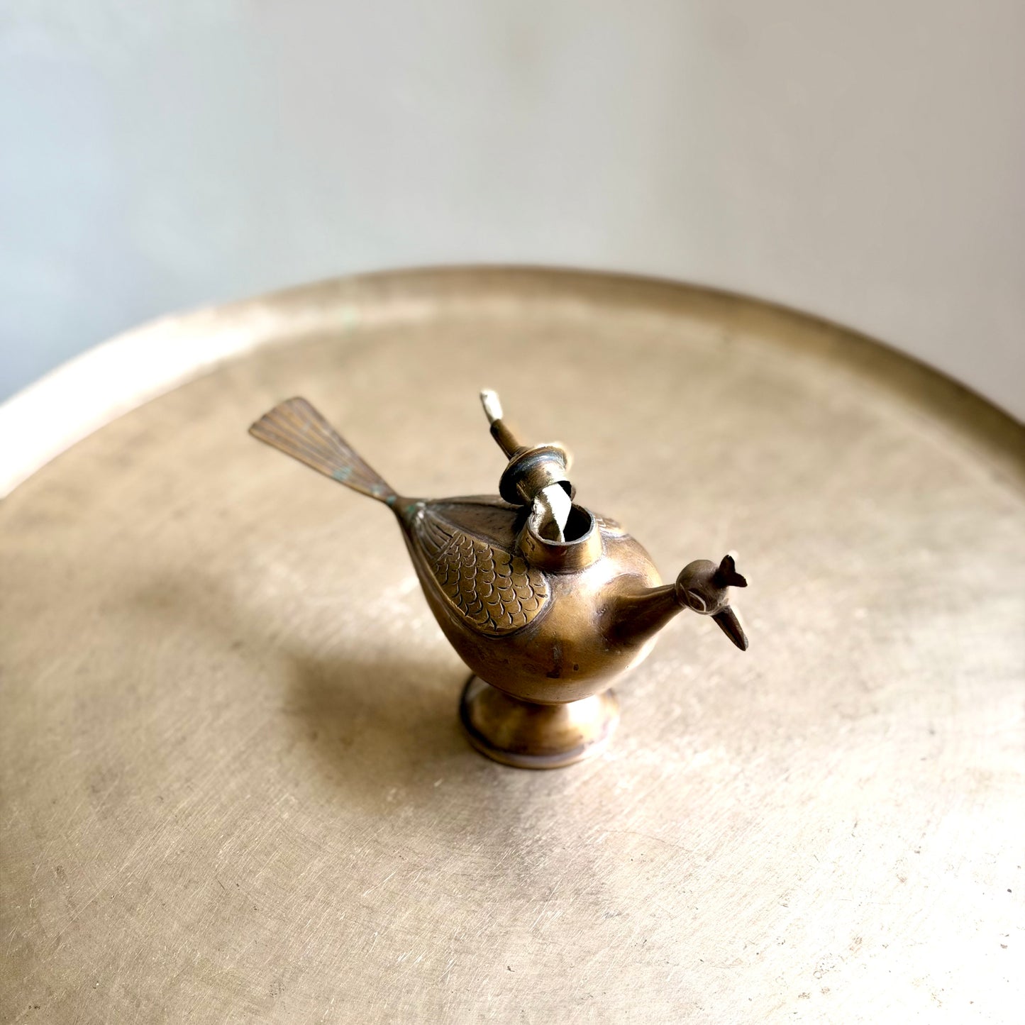 Rare Hand-Cast Bronze Killi Kerosene Lamp - Kerala (Early 20th Century)