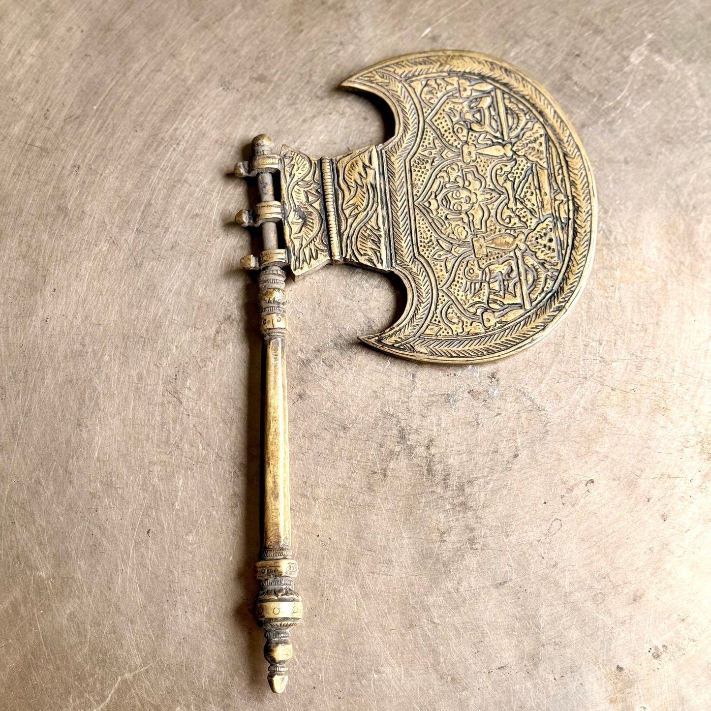 Hand-Engraved Brass Haat Pakha (Ceremonial Hand Fan)